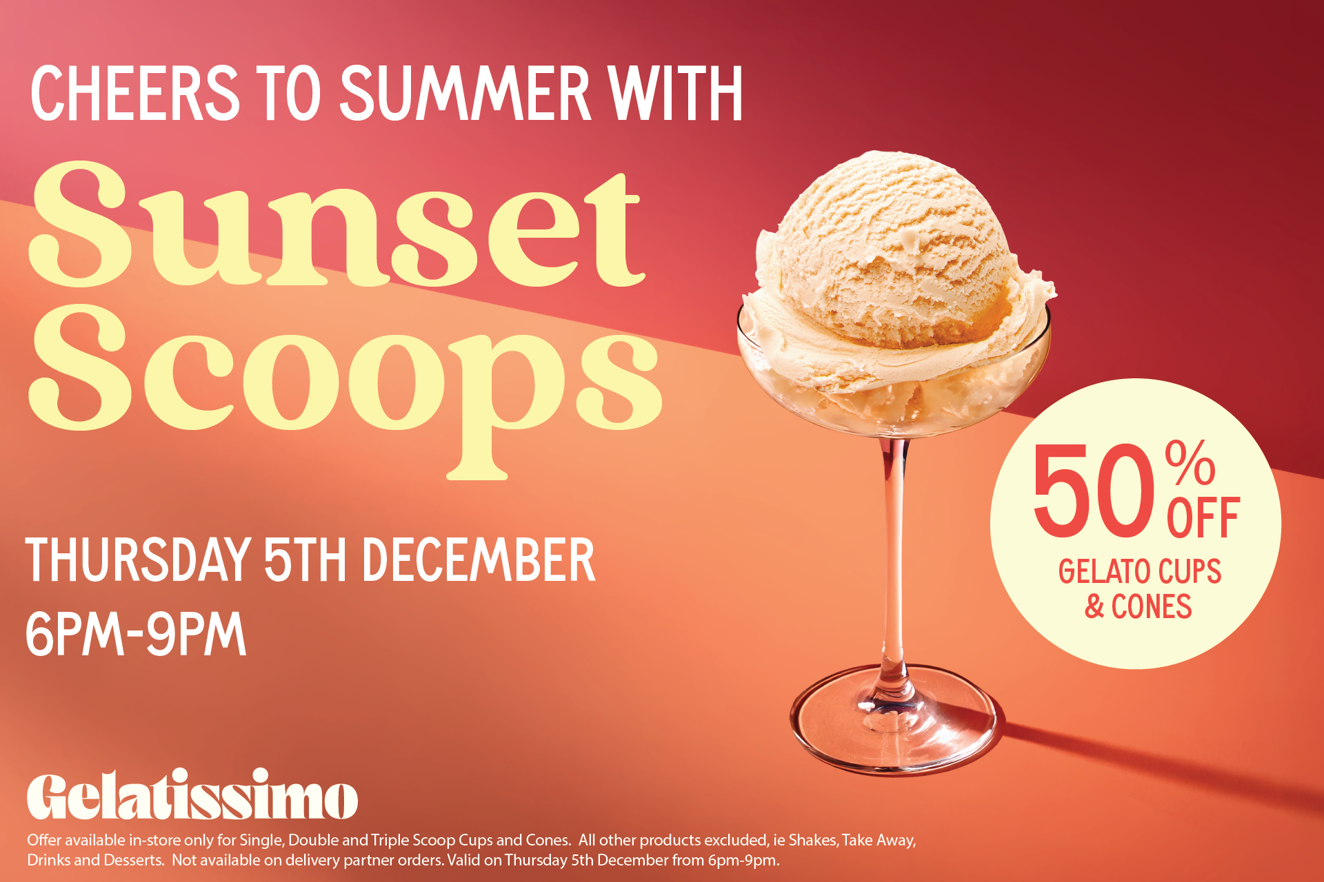 Sunset Scoops! 50 off Gelato Gelatissimo